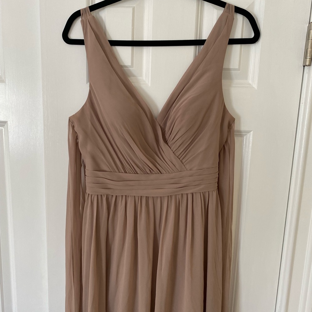 Azazie Taupe bridesmaid dress. Style Kora